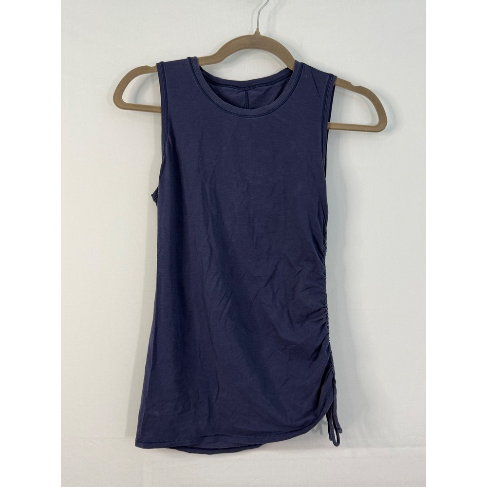 Lululemon Ruched Side Tank Top Womens Navy Blue Sleeveless Crew Neck Activewear